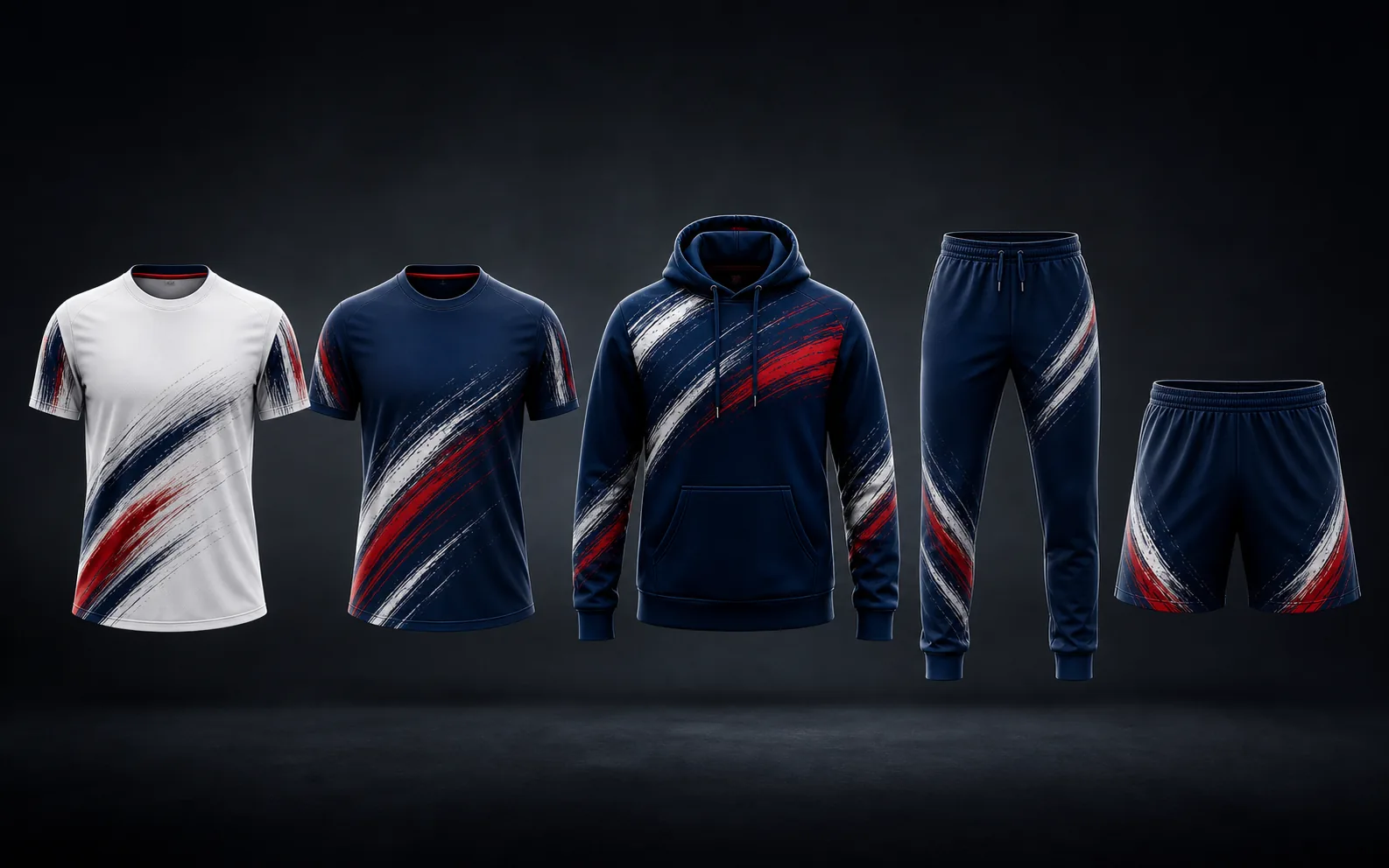 Equipaci&oacute;n Mundial inspirada en Chile con dos poleras, poler&oacute;n, buzo y short